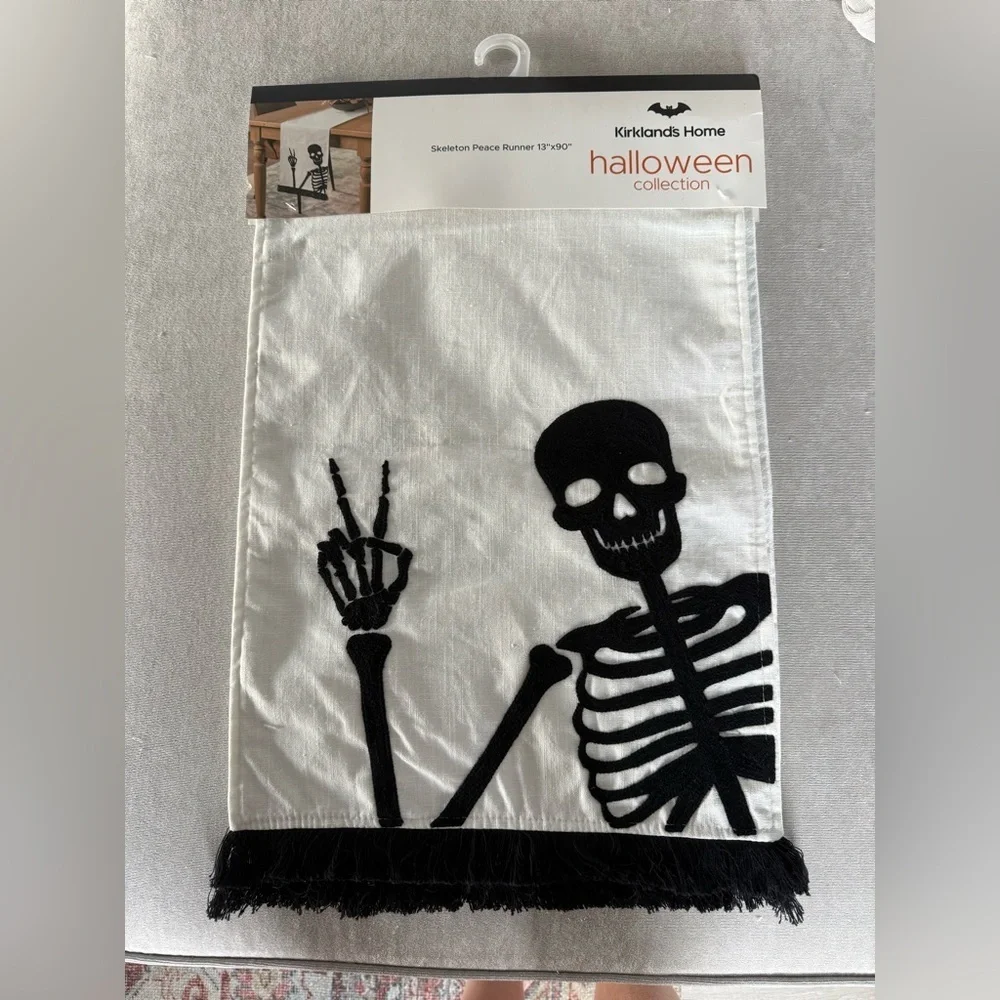 Kirklands Halloween Skeleton Table Runner - Black and White